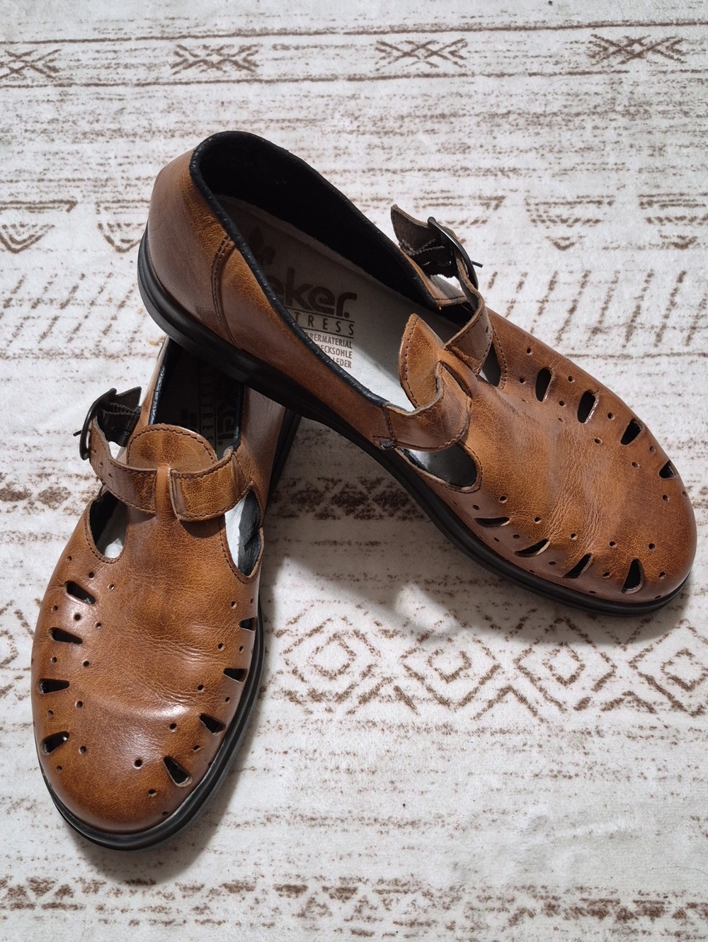 Rieker Women's Brown Leather Cutout Strap Sandals